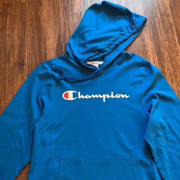 Champion Logo Hoodie Teal Blue Small - Picture 2 of 7